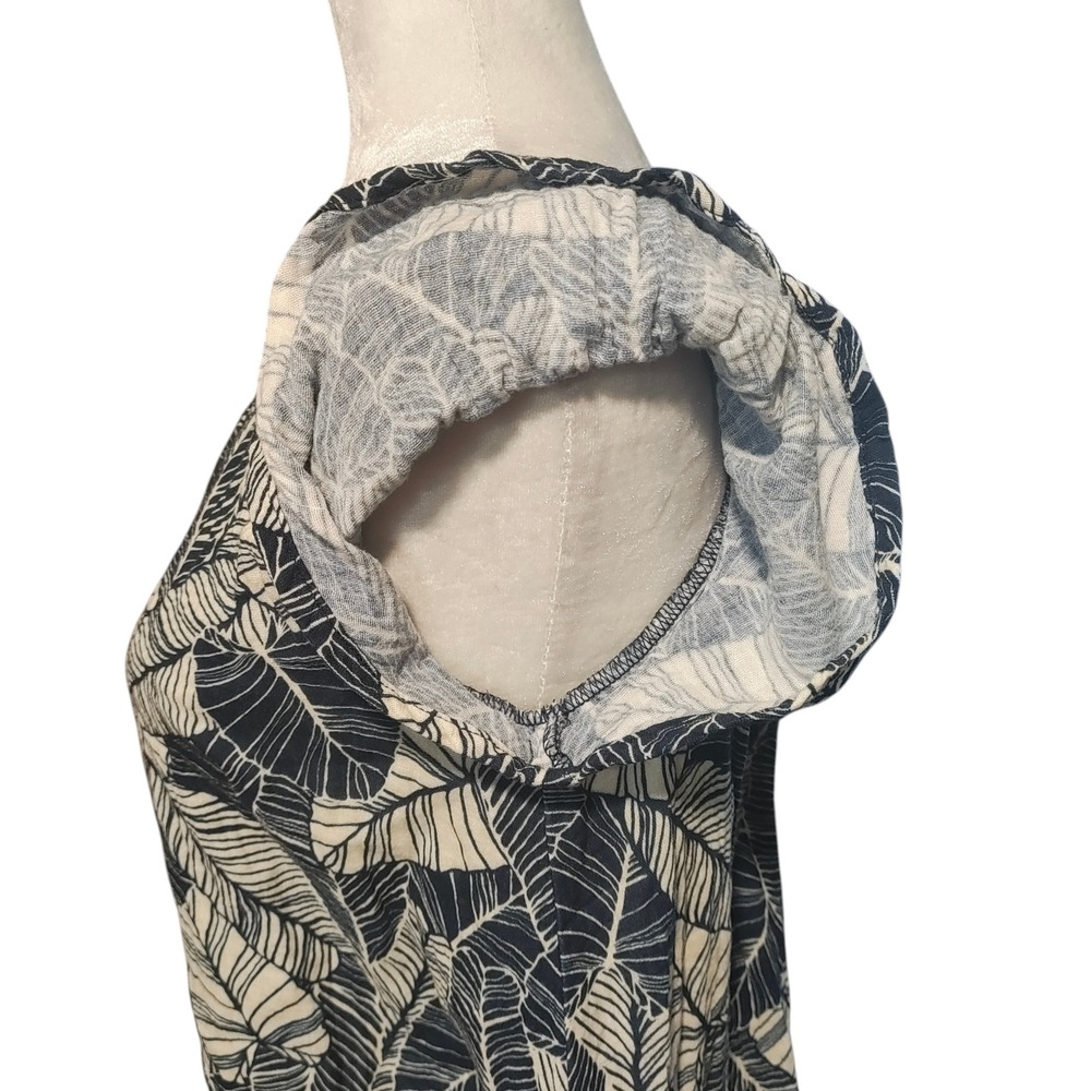 Marine Layer Shirley Navy Blue White Palm Leaf Off Shoulder Ruffle Mini Dress M - Picture 11 of 16